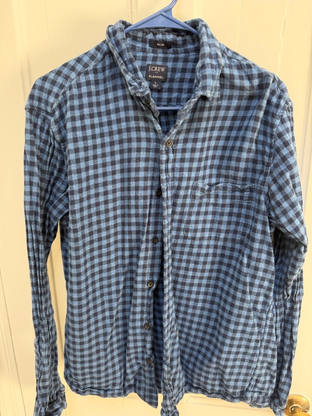 J. Crew Blue and Navy Check Flannel Button-Down Shirt